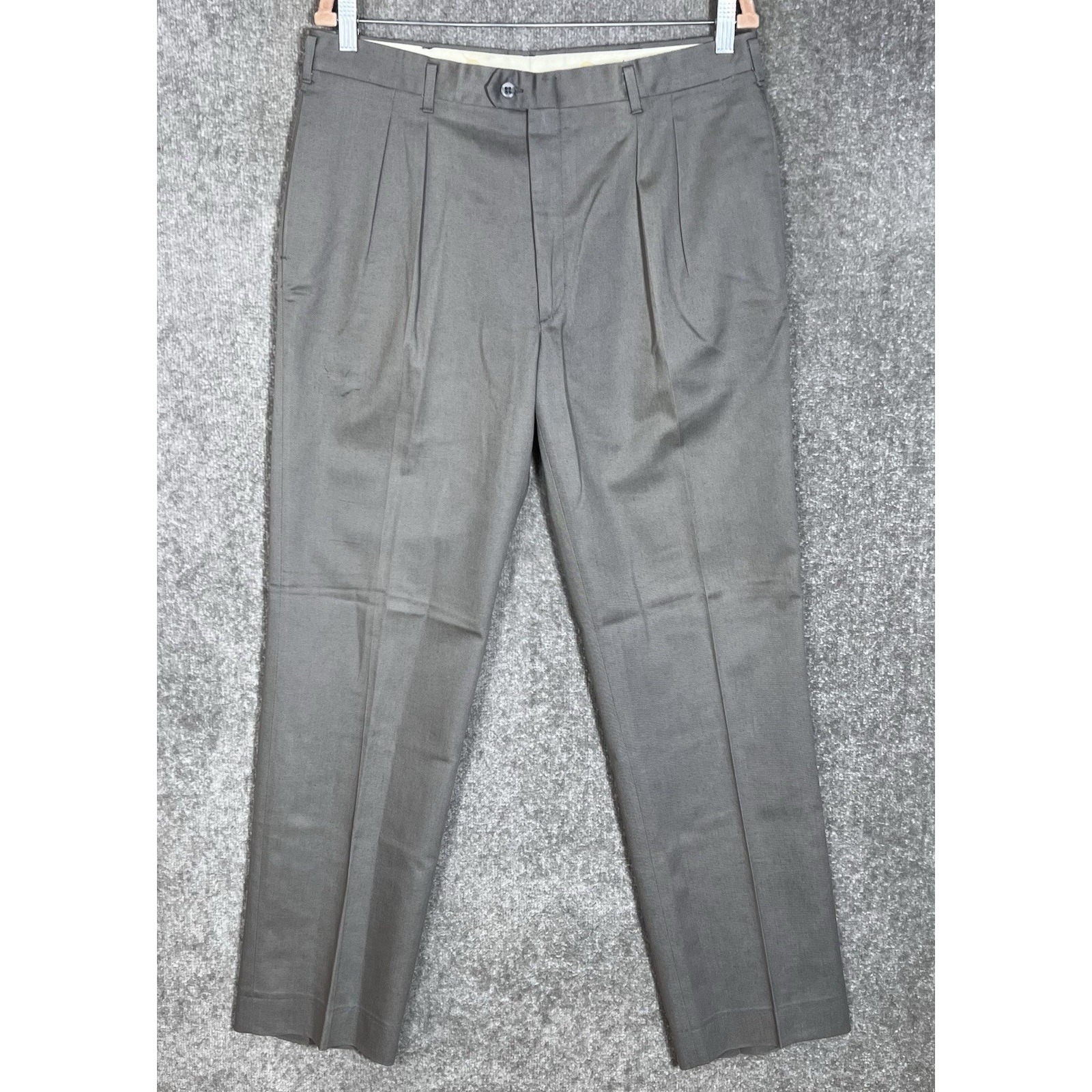 Gallery By Haggar Pleated Dress Pants Mens Sz 34x32 Gray Cotton Pockets Usa Made